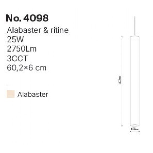 Κρεμαστό φωτιστικό, Alabaster, 25W, 2750 lm, 3CCT (by switch on base)D:6X60cm(4098)