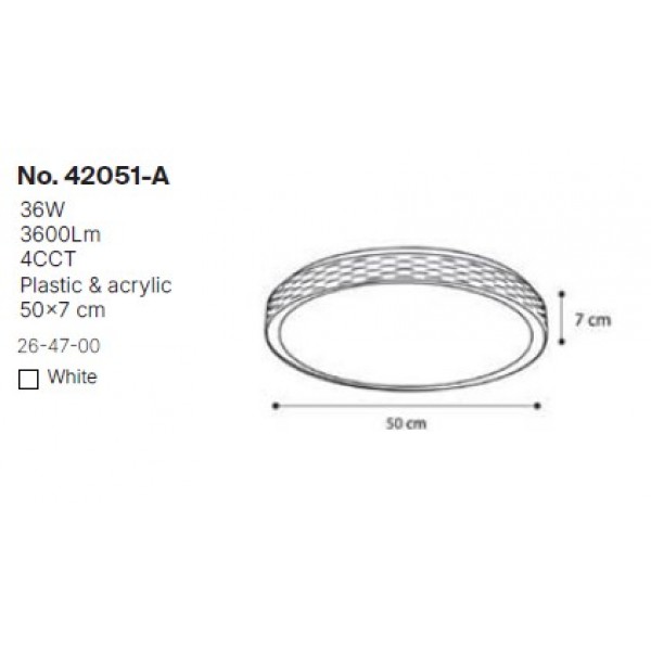 Πλαφονιέρα οροφής LED 36W 4cct από λευκό ακρυλικό D:50cm (42051-Α)