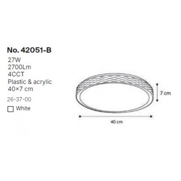 Πλαφονιέρα οροφής LED 27W 4cct από λευκό ακρυλικό D:50cm (42051-B)