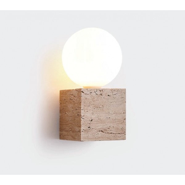 Επιτοίχιο φωτιστικό γκρι από travertine marble 1XG9 D:10 x 20cm (43063)