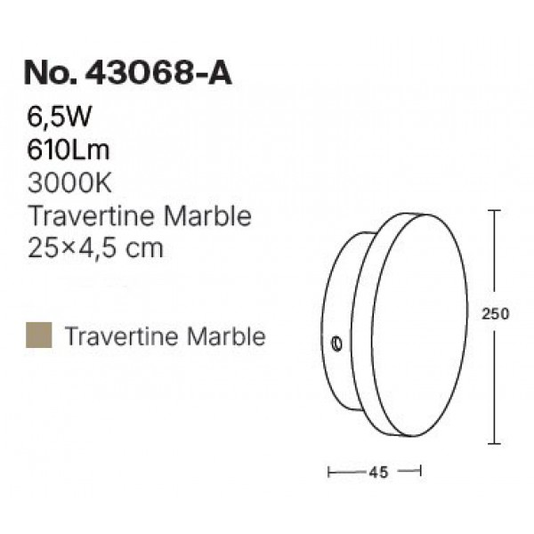 Επιτοίχιο φωτιστικό γκρι από travertine marble LED 6.5W D:25cm (43068-A)
