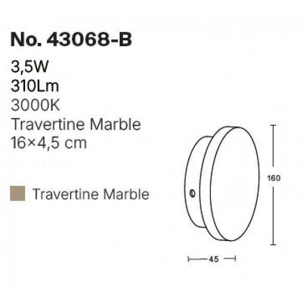 Επιτοίχιο φωτιστικό γκρι από travertine marble LED 3.5W D:16cm (43068-B)
