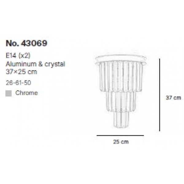 Επιτοίχιο φωτιστικό από χρώμιο αλουμίνιο και κρύσταλλα 2XE14 D:37cm (43069)