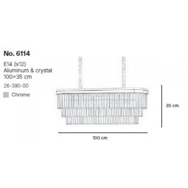 Κρεμαστό φωτιστικό ράγα από χρώμιο αλουμίνιο και κρύσταλλα 12 X E14 D:100cm (6114)