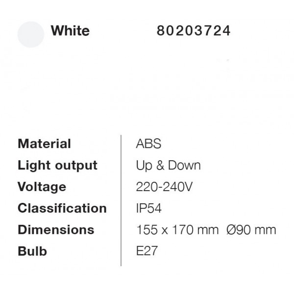 Candler E27 Up or Down Outdoor Light in White Color (80203724) Candler E27 Up or Down Outdoor Light in White Color (80203724)