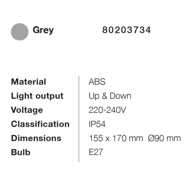 Candler E27 Up or Down Outdoor Light in Gray Color (80203734)