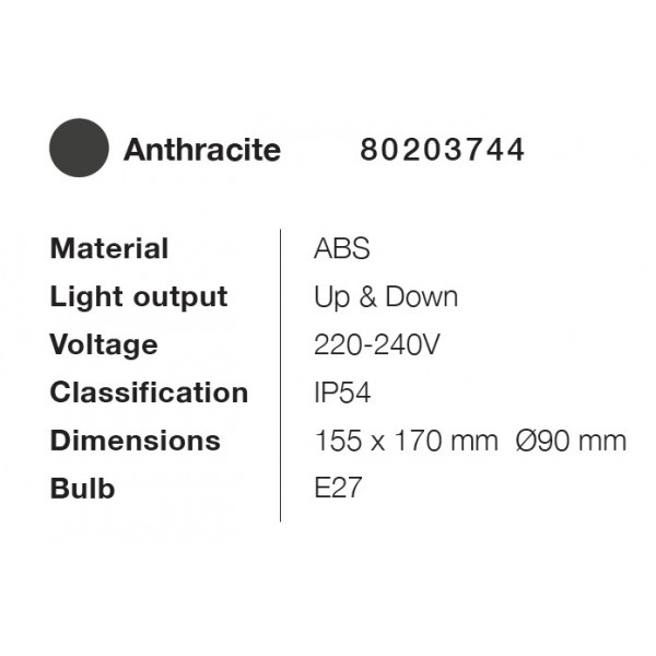Candler E27 Up or Down Outdoor Light in Anthracite Color (80203744) Candler E27 Up or Down Outdoor Light in Anthracite Color (80203744)