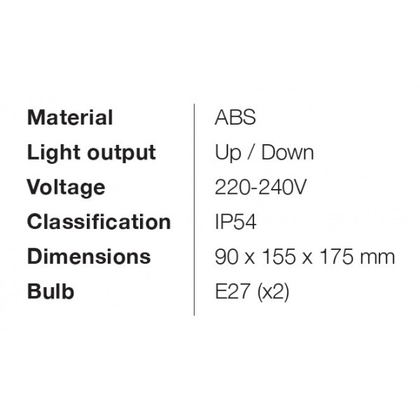 Elarbee E27 Outdoor Wall Lamp with Up or Down light Grey (80203834)