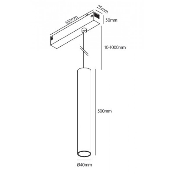 Κρεμαστό φωτιστικό LED 10W, 3CCT, 24°, για μαγνητική ράγα 220V  σε μαύρη απόχρωση D: 4x30cm (TM20150)