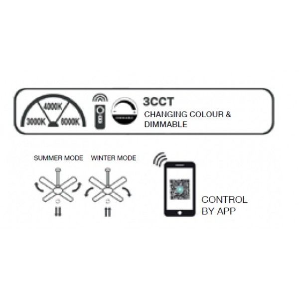 Ανεμιστήρας οροφής bay γκρι με ξύλινα πτερύγια, Compact ανεμιστήρας οροφής BAY 20W LED 3CCT με App, BAY smart ceiling fan grey and wooden finish 2456lm