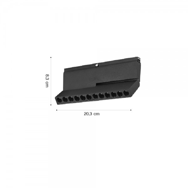Γραμμικό φωτιστικό LED 12W 3000K για μαγνητική Mini ράγα σε μαύρη απόχρωση D:20,3cmx8,5cm (TMM0091-Black)